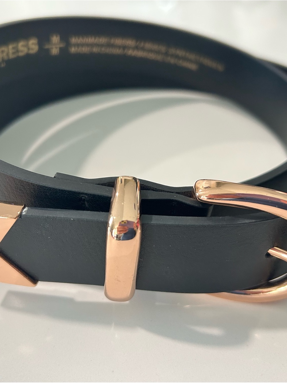 Express Black Faux Leather Belt with Rose Gold Buckle